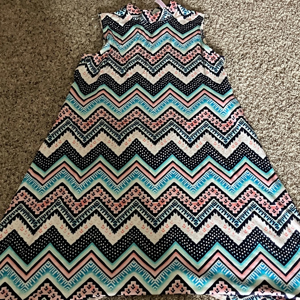 Chevron Patterned Kids Dress - Pink, Blue, Navy